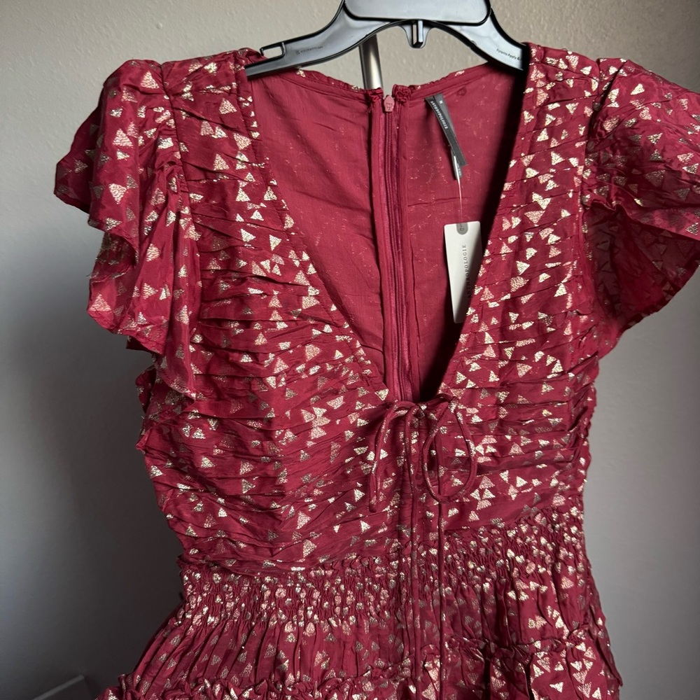 NWT By Anthropologie Short-Sleeve Ruffled Mini Dress Sz M - Picture 8 of 10